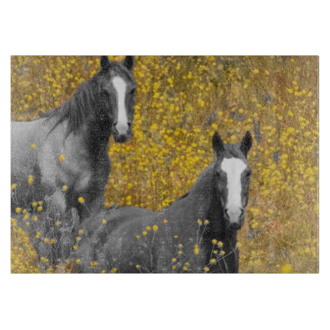 Planche À Découper Moutarde et chevaux (Devant)