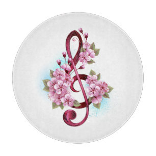 Planche À Découper Musical treble clef notes with sakura flowers