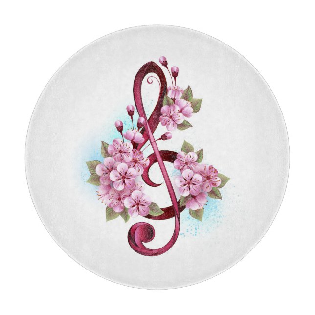 Planche À Découper Musical treble clef notes with sakura flowers (Devant)
