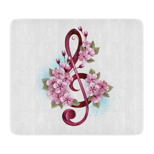 Planche À Découper Musical treble clef notes with sakura flowers (Devant)