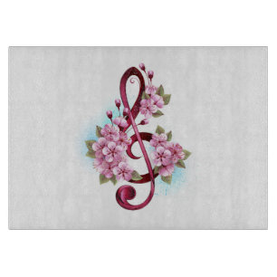 Planche À Découper Musical treble clef notes with sakura flowers