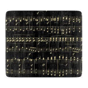 Planche À Découper Musique dorée sur fond noir 
