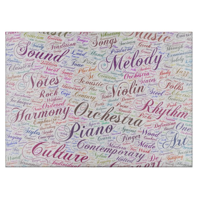 Planche À Découper Musique Mélodie Orchestre Silhouette Forme Texte (Devant)
