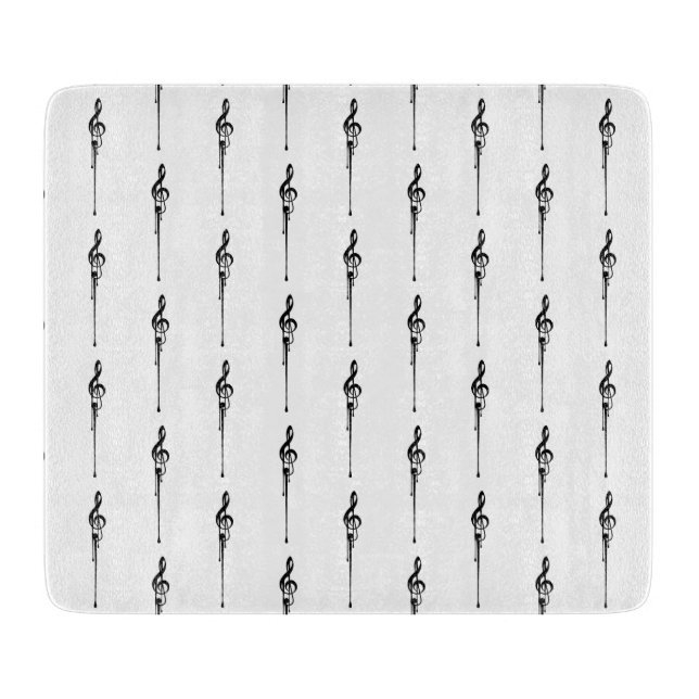 Planche À Découper Musique Motif Melting Treble Clef noir et blanc (Devant)