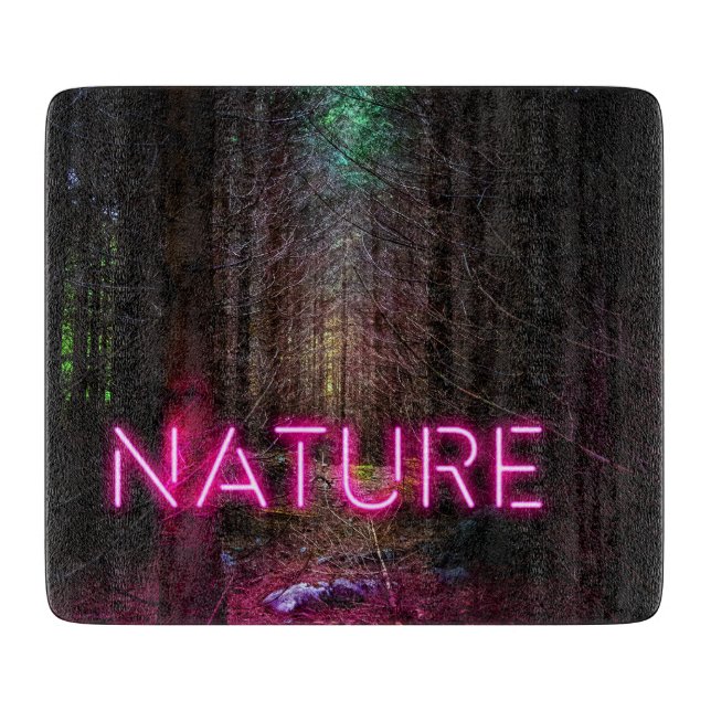 Planche À Découper Mystère forêt d'épinette nature néon magenta signe (Devant)