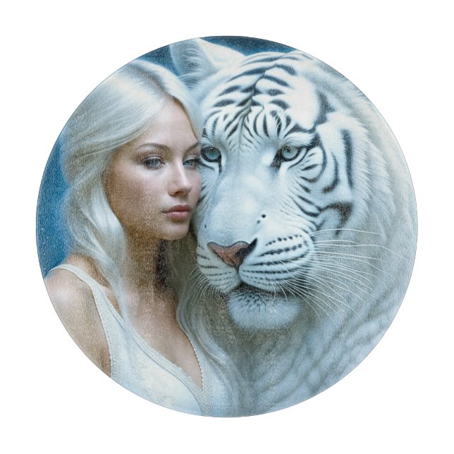 Planche À Découper Mystique Tigre blanc et femme magique (Devant)