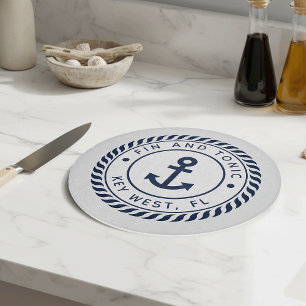 Planche À Découper Nautical Navy Blue & White Ancre Nom du bateau