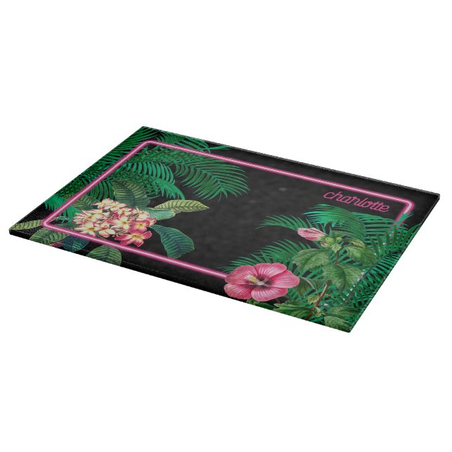 Planche À Découper Neon Pink Tropical Botanical Monogram (Coin)