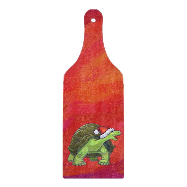 Planche À Découper Noël Tortue Sur Rouge (Devant)