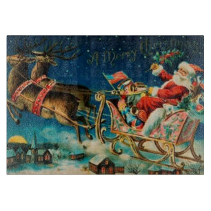 Planche À Découper Noël vintage du Père Noël Sleigh