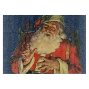 Planche À Découper Noël vintage, joyeux Père Noël avec des jouets