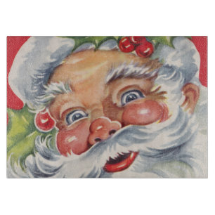 Planche À Découper Noël vintage, joyeux Père Noël avec son chapeau