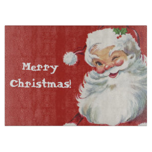 Planche À Découper Noël vintage, joyeux Père Noël clignant de l'œil
