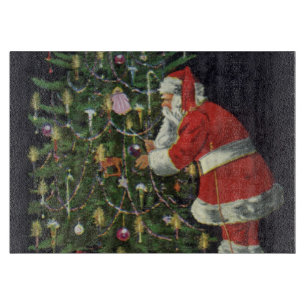 Planche À Découper Noël vintage, Père Noël avec cadeaux