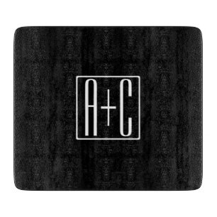 Planche À Découper Noir & Blanc Initiales de couple