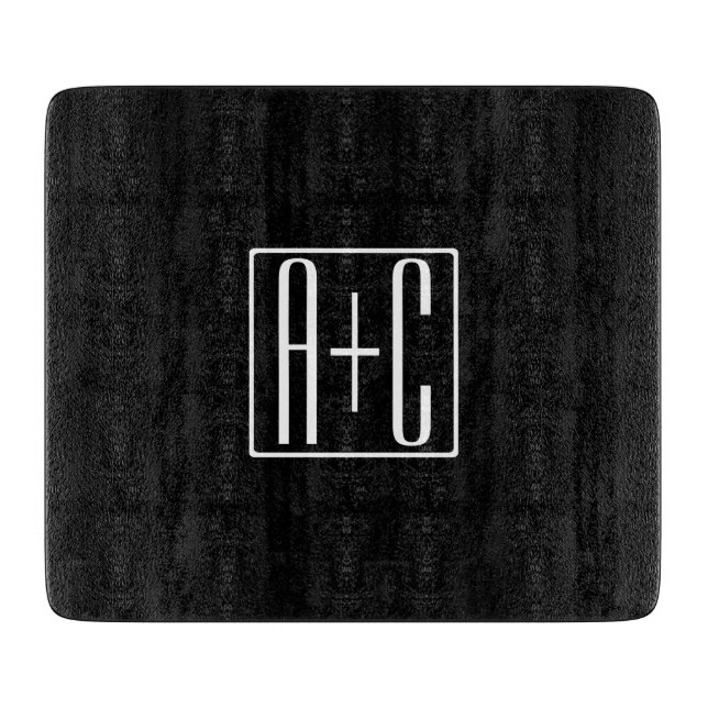 Planche À Découper Noir & Blanc | Initiales de couple (Devant)