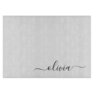Planche À Découper Noir Blanc moderne Script Girl Monogramme Nom