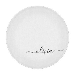 Planche À Découper Noir Blanc moderne Script Girl Monogramme Nom