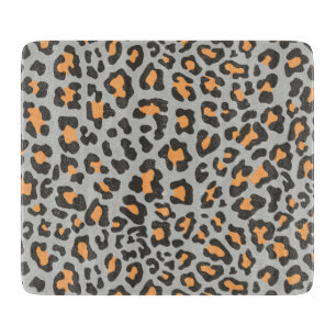 Planche À Découper Noir Empreinte de léopard, gris, orange
