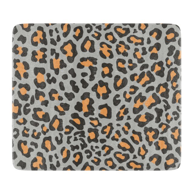 Planche À Découper Noir Empreinte de léopard, gris, orange (Devant)