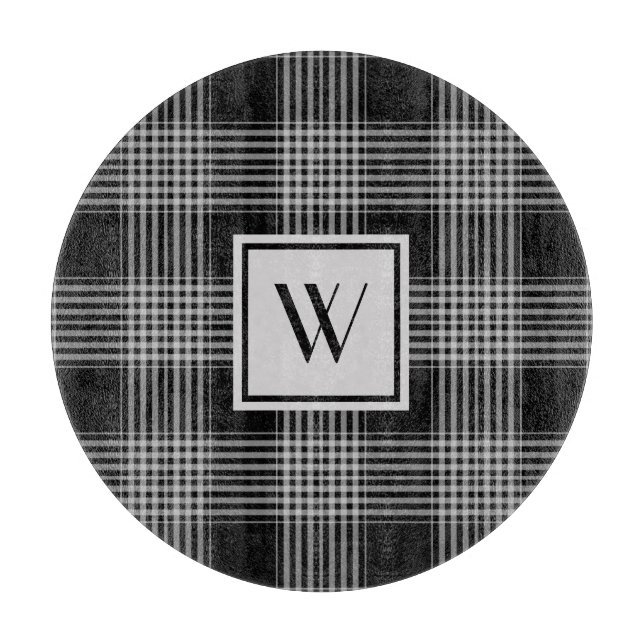 Planche À Découper Noir et gris monogramme À damiers Motif (Devant)