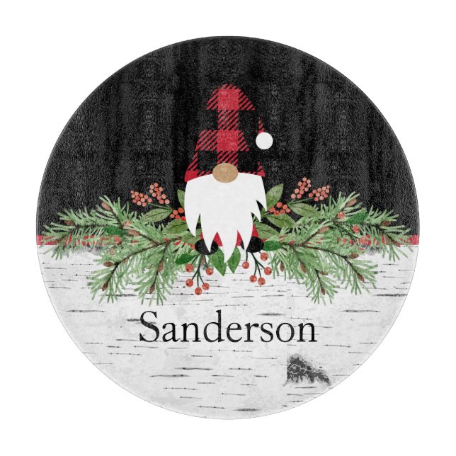 Planche À Découper Noir Joyeux Noël Rouge Buffalo Plaid Gnome Rd. (Devant)