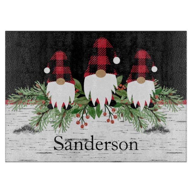 Planche À Découper Noir Joyeux Noël Rouge Buffalo Plaid Gnome Rec, (Devant)