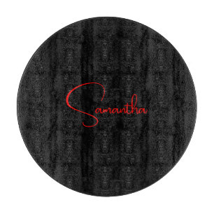 Planche À Découper Noir Rouge Votre Nom Minimaliste Moderne Calligrap