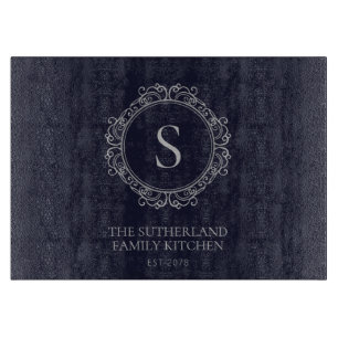 Planche À Découper Nom de famille élégant Monogram Navy