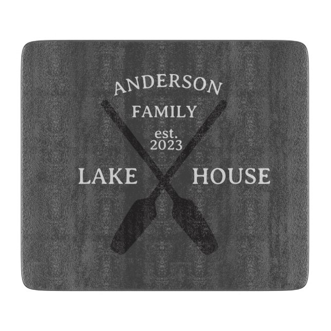 Planche À Découper Nom de famille personnalisé Lake House (Devant)