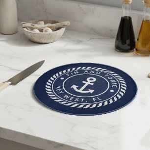 Planche À Découper Nom du bateau Ancre bleu marine