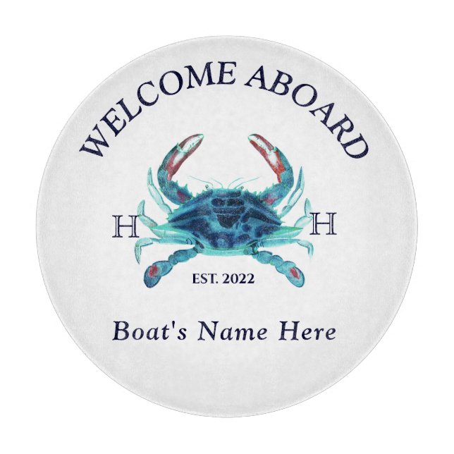 Planche À Découper Nom du bateau nautique Crabe Turquoise Bienvenue M (Devant)