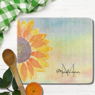 Planche À Découper Nom du monogramme personnalisé Tournesol