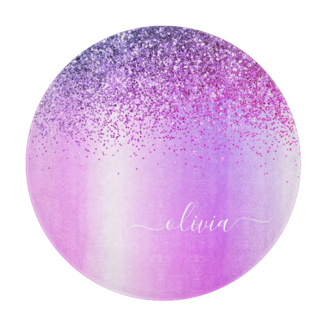 Planche À Découper Nom girly violet noir paillettes écriture Monogram (Devant)