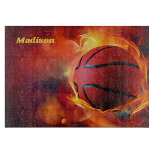 Planche À Découper Nom personnalisé Flaming Basketball