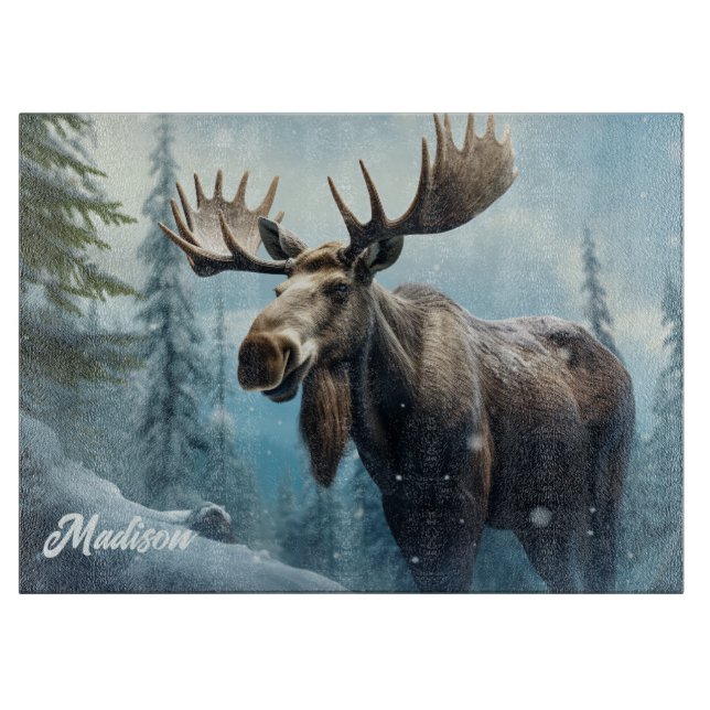 Planche À Découper Nom personnalisé Moose d'hiver (Devant)