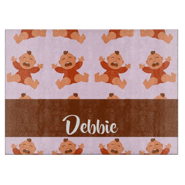 Planche À Découper Nom personnalisé pleurant des bébés roses (Devant)