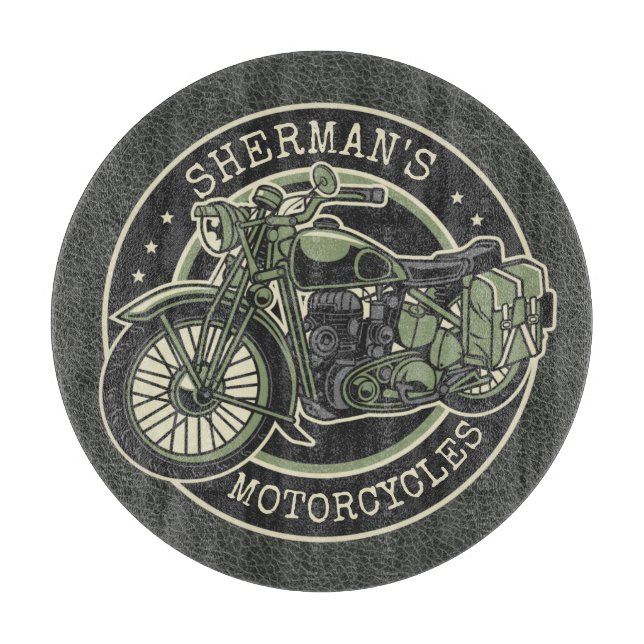 Planche À Découper NOM personnalisé Retro Military Motorcycle Biker (Devant)