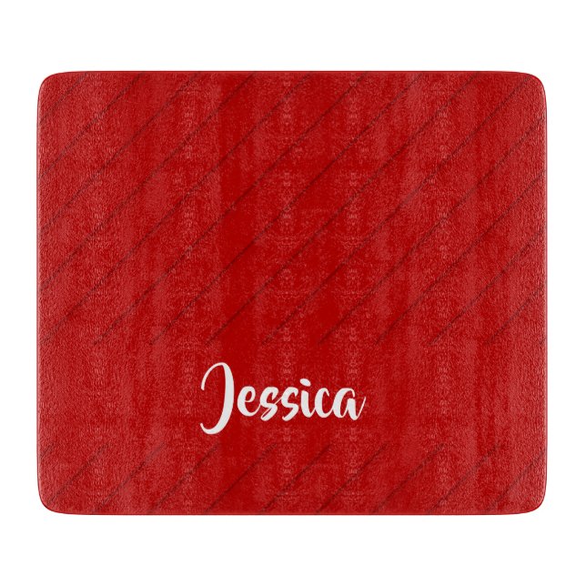 Planche À Découper Nom personnalisé rouge diagonale plastique texturé (Devant)
