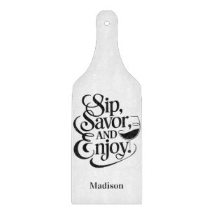 Planche À Découper Nom Personnalisé Sip, Savourer, Savourer Du Vin