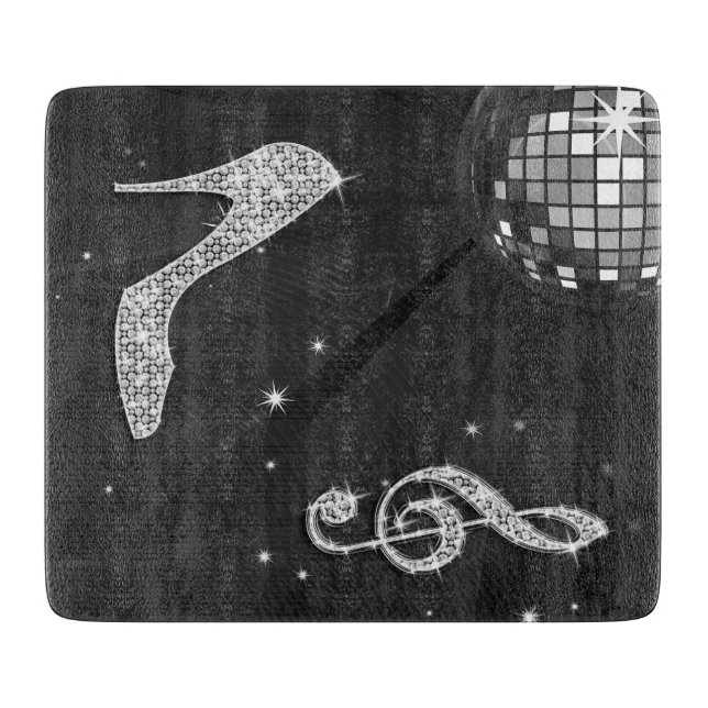 Planche À Découper Note noire scintillante de musique et talon stylet (Devant)
