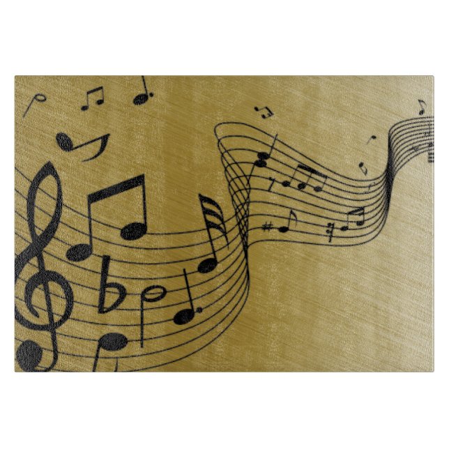 Planche À Découper Notes de musique dorées brossées  (Devant)