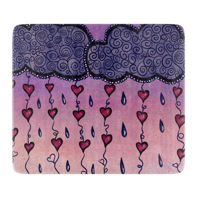 Planche À Découper Nuages mignons, coeurs et gouttes de pluie (Devant)