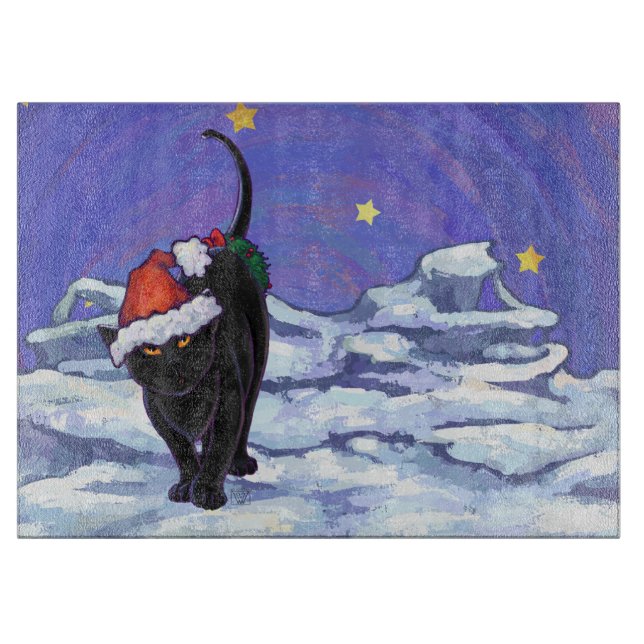 Planche À Découper Nuit étoile Noir Chat Noël (Devant)