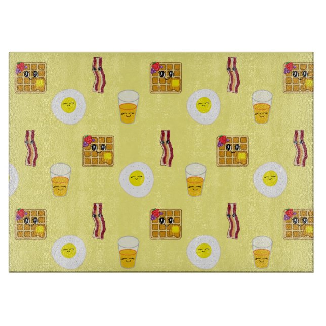 Planche À Découper Oeufs frits, bacon, gaufres et jus d'orange (Devant)