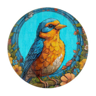 Planche À Découper Oiseau coloré au cadre floral