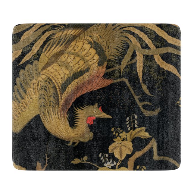 Planche À Découper Oiseau de coq d'or Classique japonais Antique (Devant)