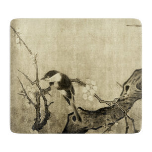 Planche À Découper OISEAU DE PRINTEMPS ET FLEURS, Sepia Brown Floral