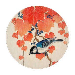 Planche À Découper Oiseau japonais vintage et vigne d'automne