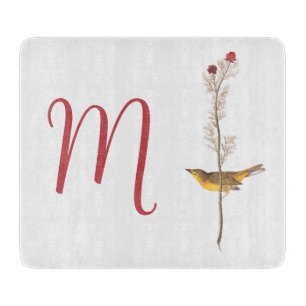 Planche À Découper Oiseau jaune d'Audubon sur fleur avec monogramme